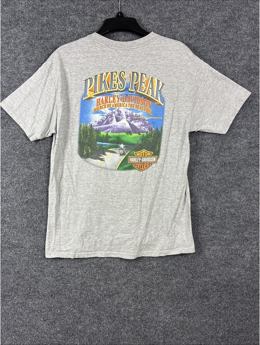 Harley Davidson Men Large Gray Pikes Peak Colorado Springs S/S Shirt Vintage